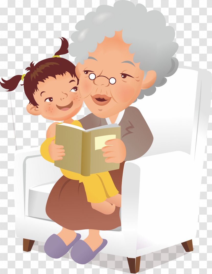 Grandparent Grandchild Grandmother Grandfather Family - Heart - Reading Two People Transparent PNG