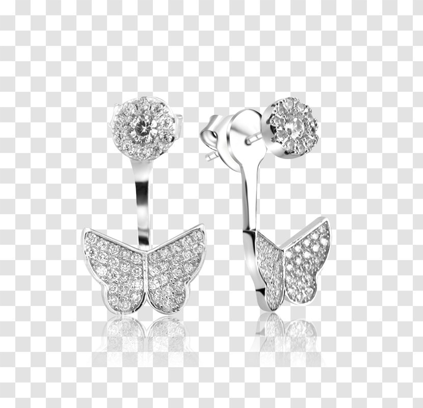 Earring My Imenso F.E.M.I. Schmetterling Ohrringe Silber Mit Zirkonia 13-0001 Jewellery Silver Butterfly - Platinum - Ear Spacers Glass Transparent PNG