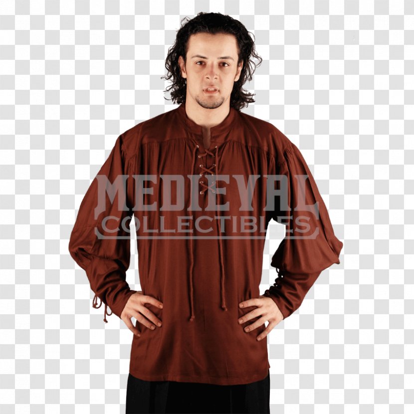 Sleeve Shoulder PiratenShop24 John Coxon Renaissance Piraten Shirt - Chocolate MaroonPlus Size Model Transparent PNG