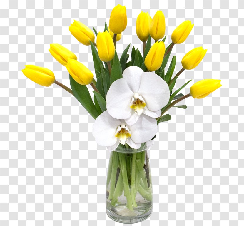 Tulip Floral Design Cut Flowers Vase - Yellow Transparent PNG