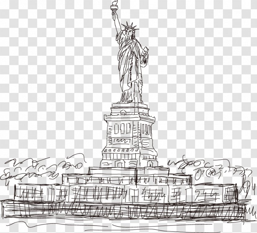Statue Of Liberty Eiffel Tower Landmark - Silhouette - American Vector Artwork Transparent PNG
