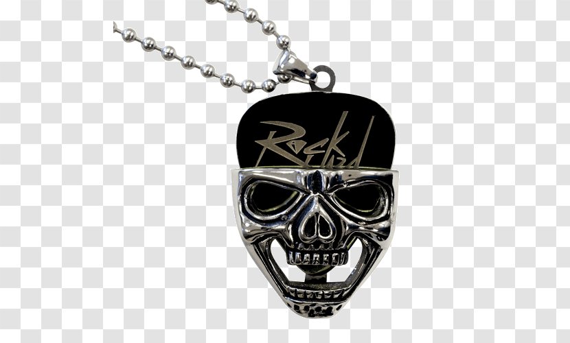 Locket Guitar Picks Metal Jewellery Necklace - Silver - Skull Rock Transparent PNG