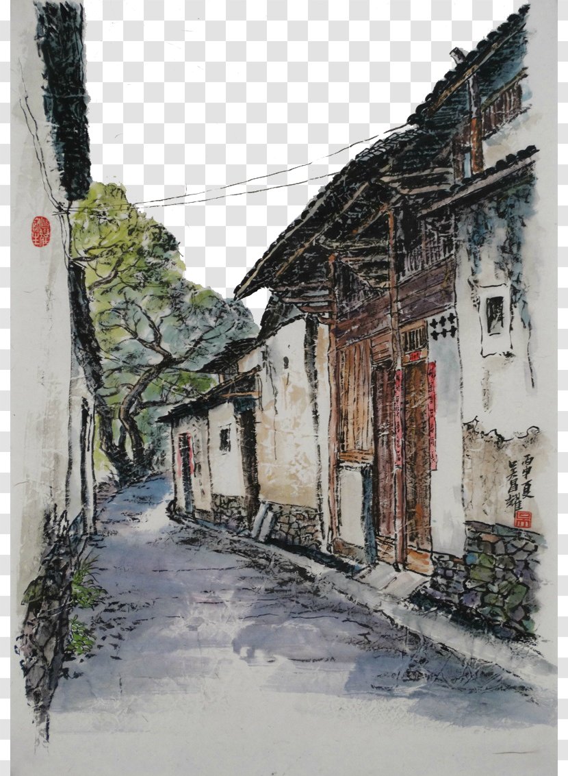 Towns Of The Peoples Republic China Fengjing Heshun Town Street - Watercolor Paint - Creative FIG Southern Transparent PNG