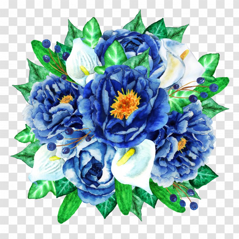 Watercolour Flowers Flower Bouquet Clip Art - Flowering Plant - Blue Transparent PNG