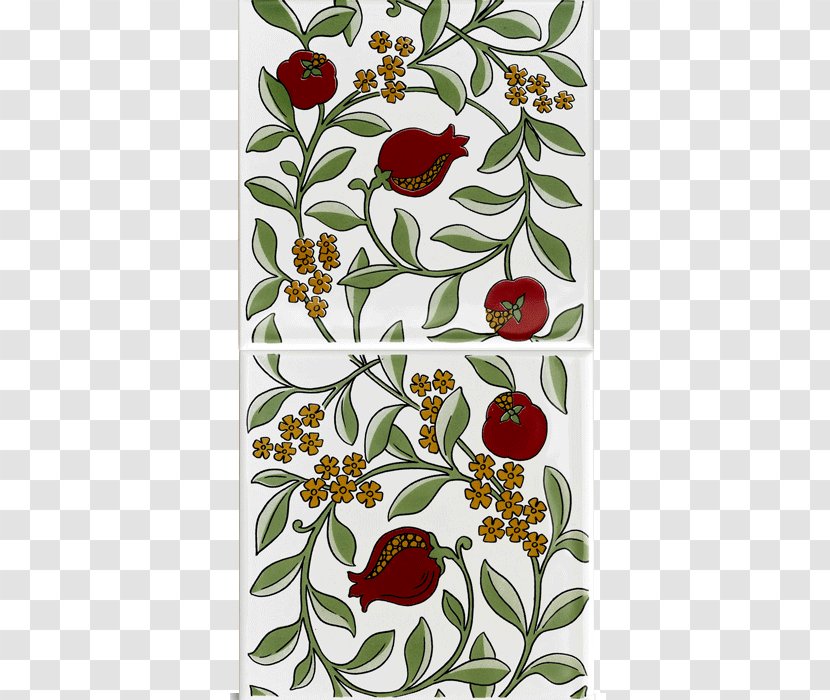 British Ceramic Tile Pomegranate Art Floral Design - Stained Glass - Hand Painted London Transparent PNG