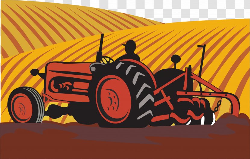 Agriculture Farmer Cartoon - Field - Tractor Vector Element Transparent PNG