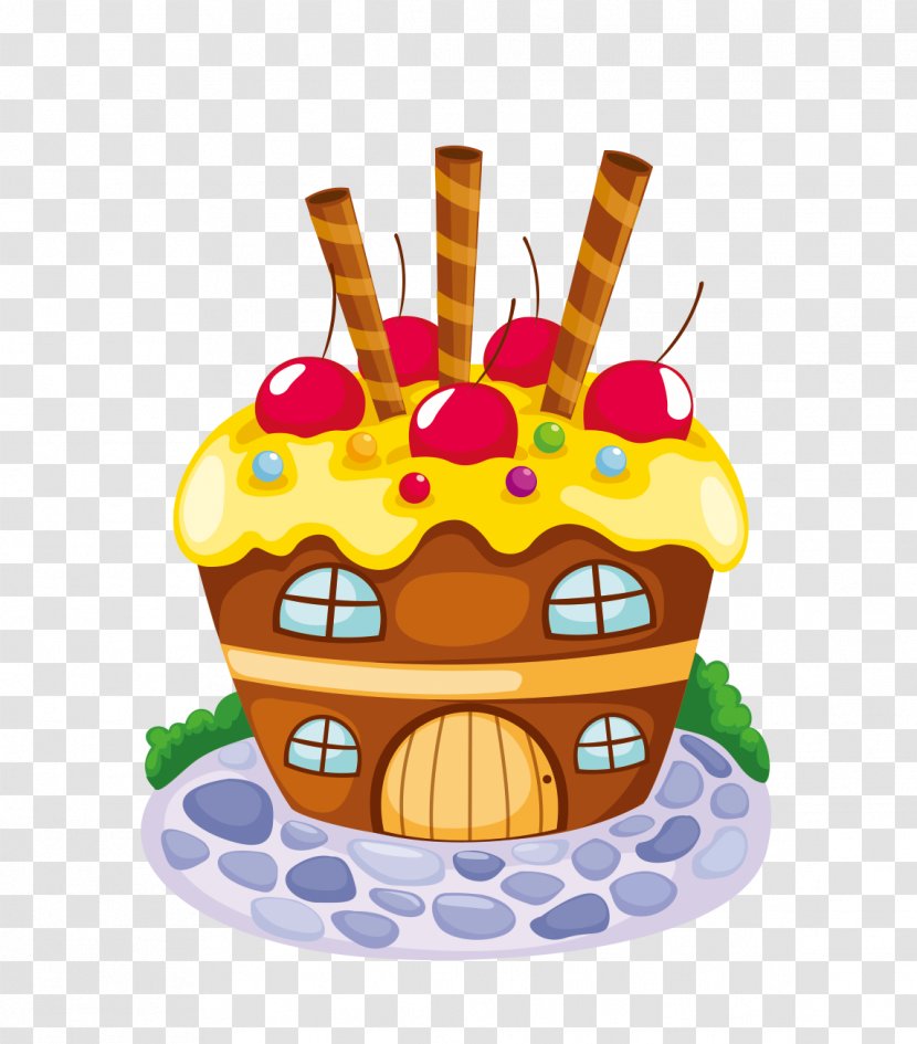 Gingerbread House Cupcake Candy Illustration - Cuisine - Cartoon Cake Transparent PNG