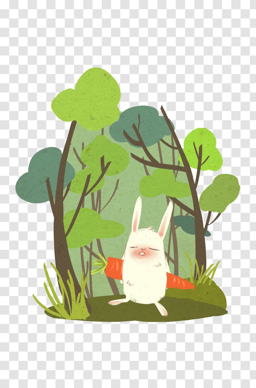 Rabbit Cartoon Illustration - Flower - Forest Bunnies Transparent PNG