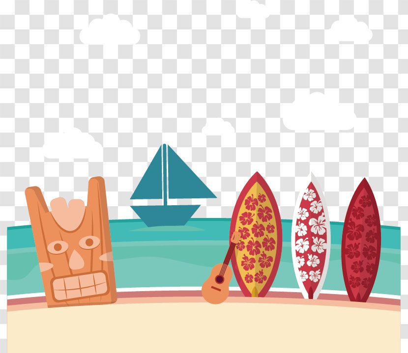 Hawaiian Beach - Surfboard - Vector Hand-painted Stuck In The Sand Transparent PNG
