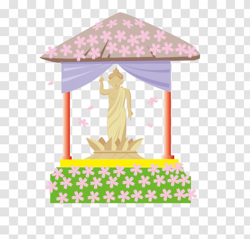 Japan Amacha Buddhas Birthday Illustration - Gautama Buddha - Cartoon Japanese Cherry Temple Pavilion Transparent PNG