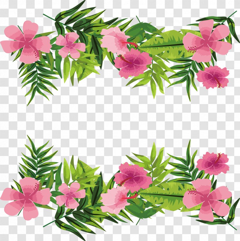Romantic Pink Flower Decorative Frame - Branch - Floral Design Transparent PNG