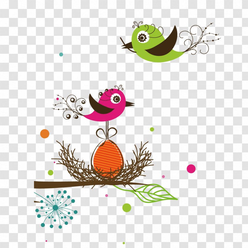 Bird Euclidean Vector Illustration - Hand Painted Cute Nest Transparent PNG