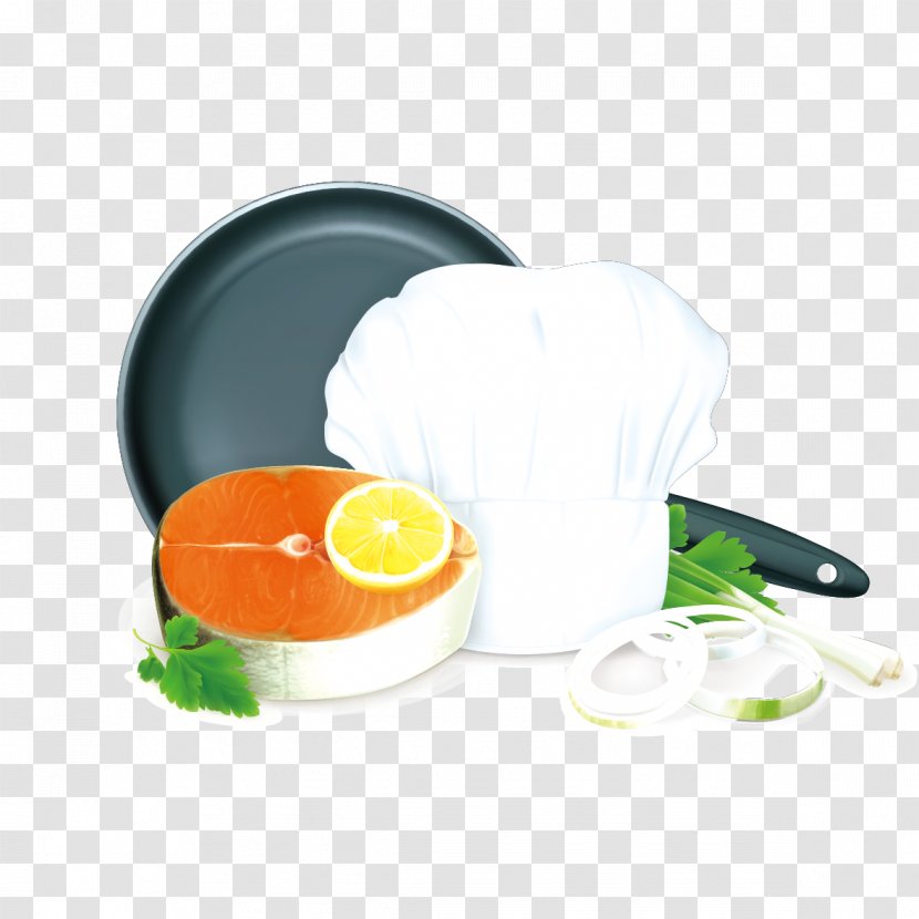 Fish Steak Raw Foodism Cooking - Stock - Meat And Vegetables Frying Pan Transparent PNG