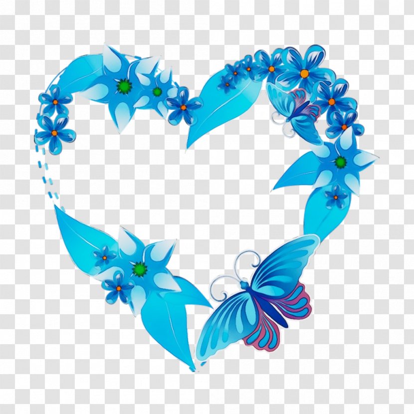 Blue Turquoise Heart Aqua Font - Watercolor - Plant Butterfly Transparent PNG