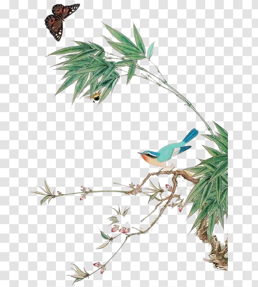 Bamboo Chinoiserie Bird-and-flower Painting - Art - Hand-painted Flowers And Birds Painted Transparent PNG