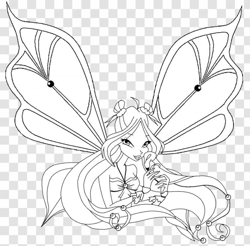 Flora Tecna Bloom Butterfly Line Art - Visual Arts Transparent PNG