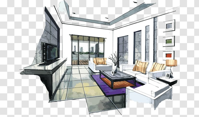 Interior Design Services Drawing Watercolor Painting Sketch - Real Estate Transparent PNG