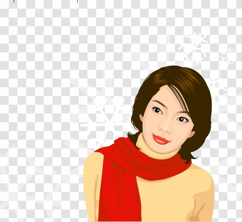 Cartoon Illustration - Frame - Vector Beauty Winter Red Scarf Transparent PNG