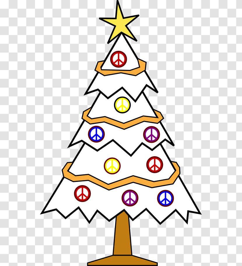 Christmas Tree Black And White Clip Art - Free Content - Line Drawing Transparent PNG