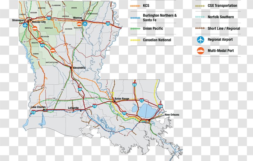 Louisiana Rail Transport Transit Map Union Pacific Railroad - United States - Highway Track Transparent PNG