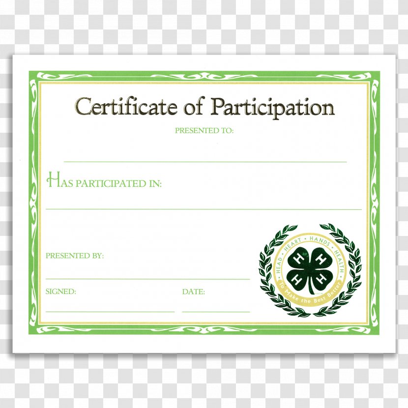 4-H Life Skills Participation Certificate Student - Youth - Project Transparent PNG
