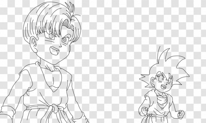 Goten Trunks Line Art Black And White Sketch - Watercolor - Trunk Transparent PNG