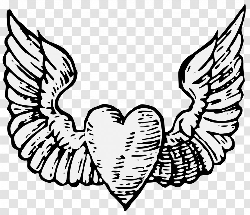 Line Art Heraldry Drawing Clip - Tree - HEART WITH WINGS Transparent PNG