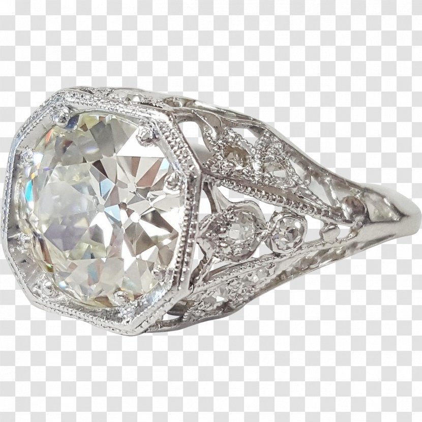 Engagement Ring Platinum Diamond Sapphire Transparent PNG