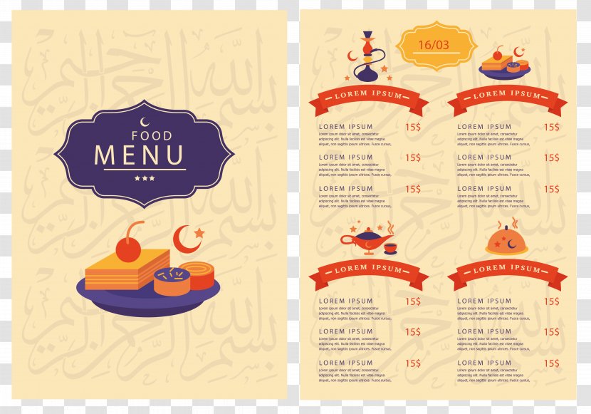 Arab Cuisine Thai Cafe Menu Restaurant - Brochure - Vector Exotic Transparent PNG