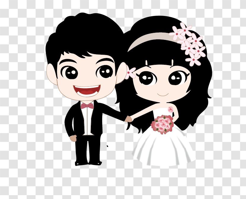 Couple Marriage Cartoon - Silhouette - Vector Bride And Groom Transparent PNG