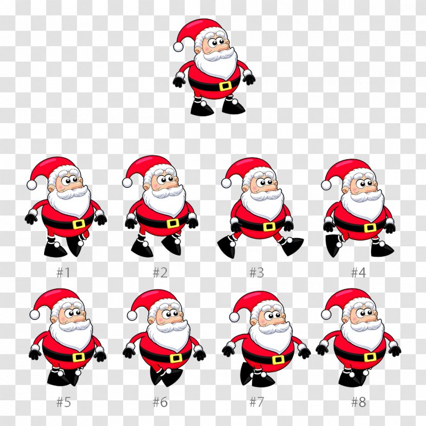 Santa Claus Animation Walking Cartoon - Various Postures Of Transparent PNG