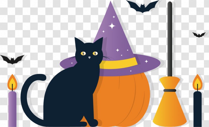 Black Cat Halloween Clip Art - Vector Elements Transparent PNG