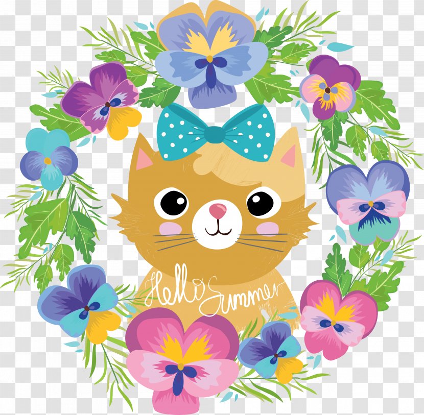 Flower Cartoon Clip Art - Food - Cat With Garland Transparent PNG