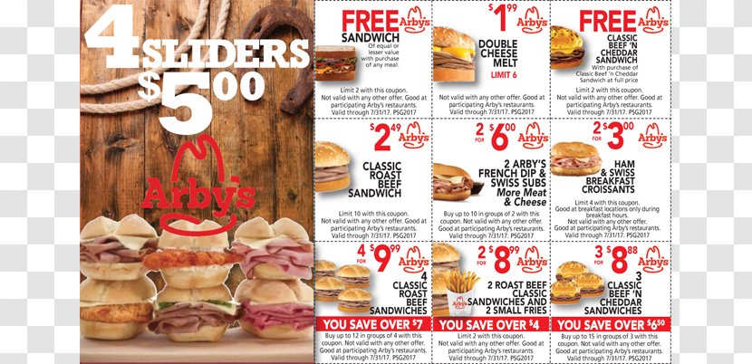 Roast Beef French Fries Fast Food Arby's Coupon - Flyer Transparent PNG