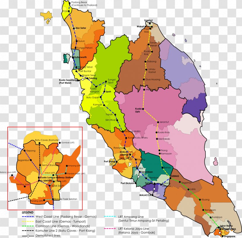 Peninsular Malaysia Rail Transport In Bahau Map - Flag Of - Railway Transparent PNG