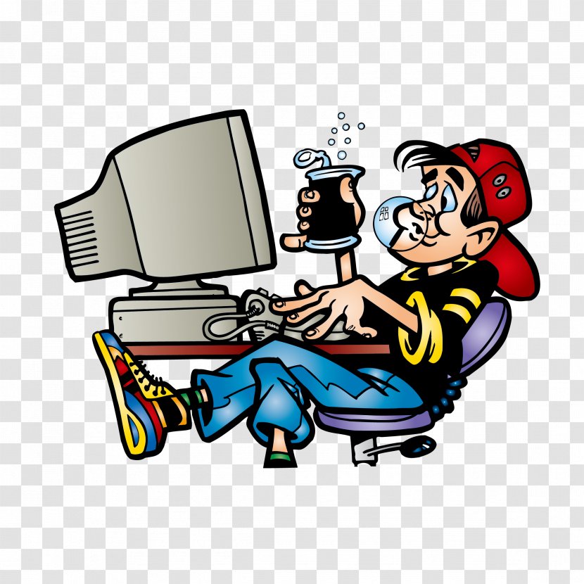 System Administrator Clip Art - Operating - Drinking Man Playing Computer Transparent PNG
