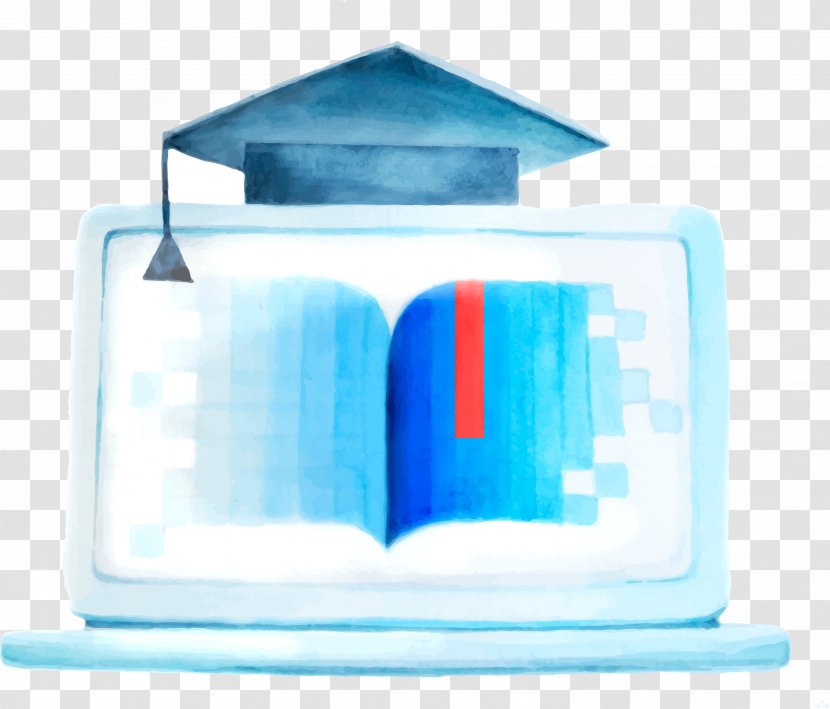 Learning Download Computer Icon - Blue - Watercolor Style Network Education School Transparent PNG