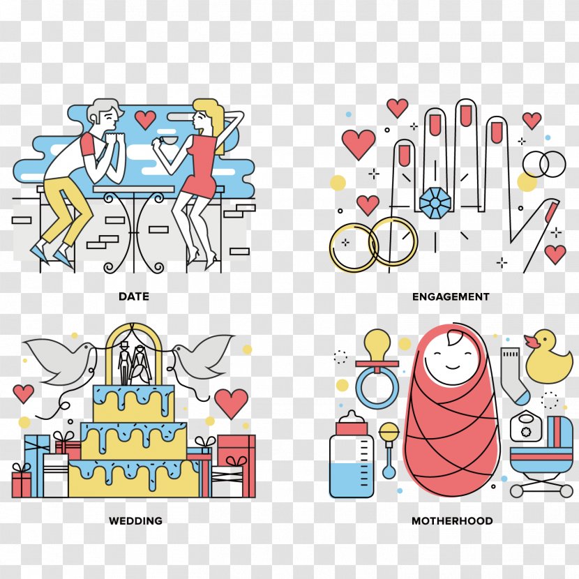 Line Illustration - Pattern - New Couple Cake And Baby Pictures Transparent PNG