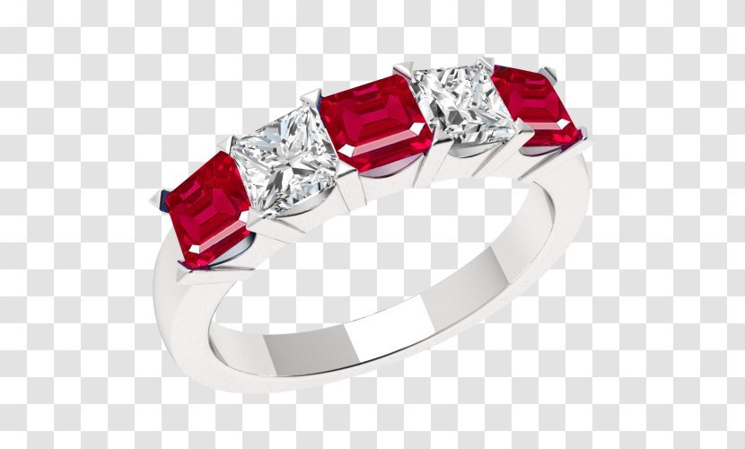 Ruby Eternity Ring Diamond Cut Princess - Fashion Accessory Transparent PNG
