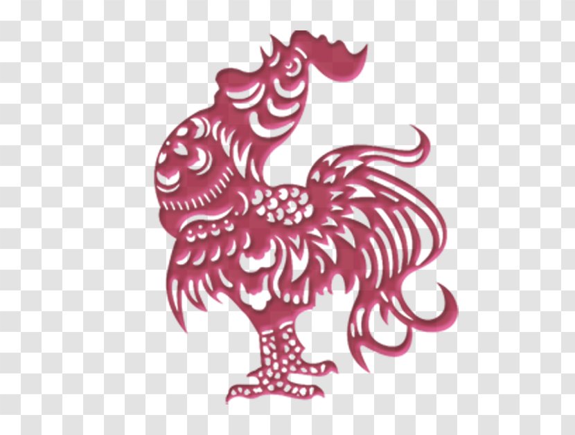 Chinese Zodiac New Year Papercutting Rooster Paper Cutting - Beak - Red Paper-cut Chicken Transparent PNG