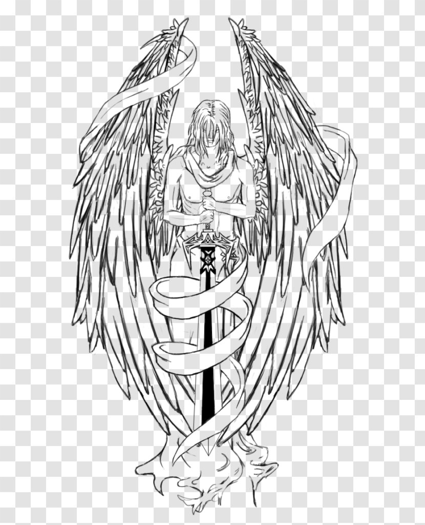 Tattoo Angel Sword Drawing New School - Cartoon Transparent PNG