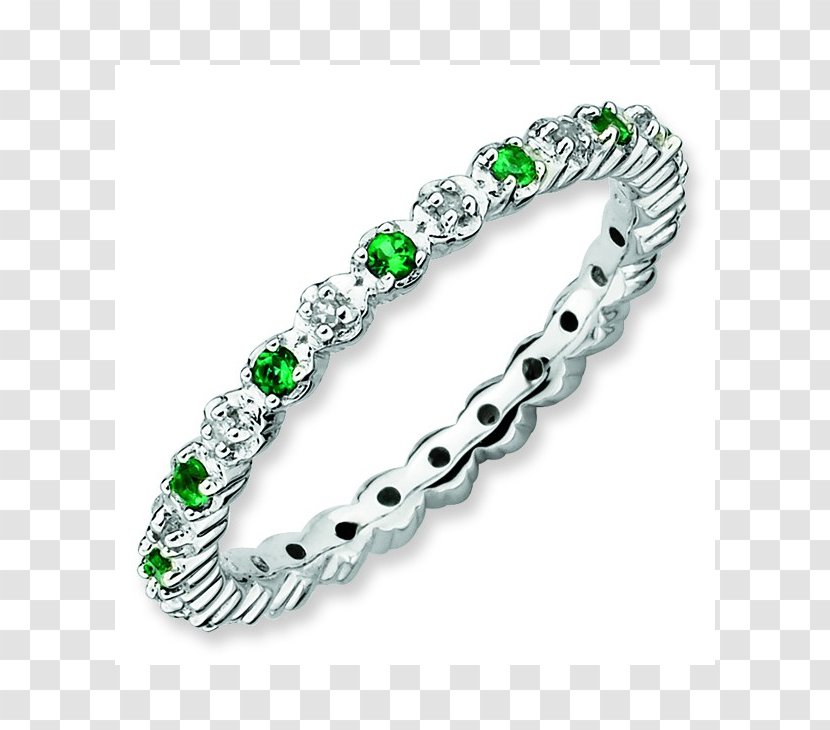 Emerald Eternity Ring Diamond Birthstone - Prong Setting Transparent PNG