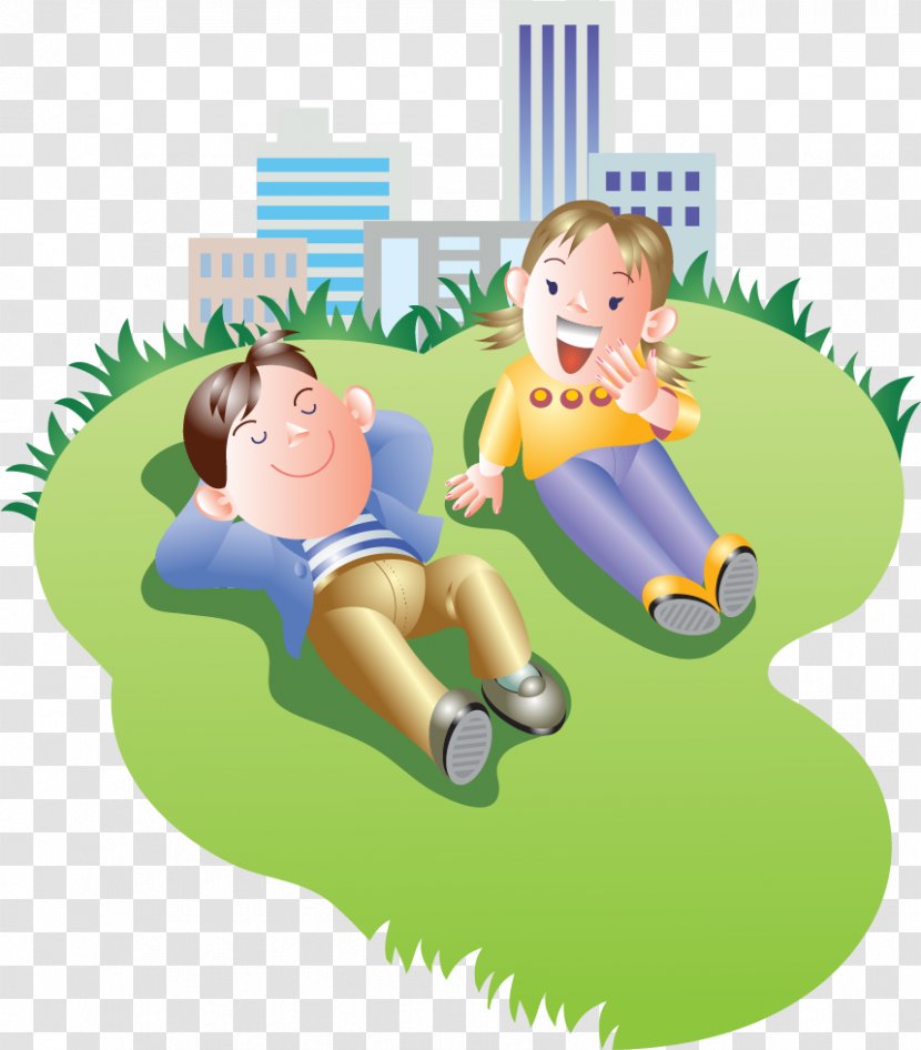 Clip Art - Designer - Vector Painted Lying On The Grass Chatting Transparent PNG