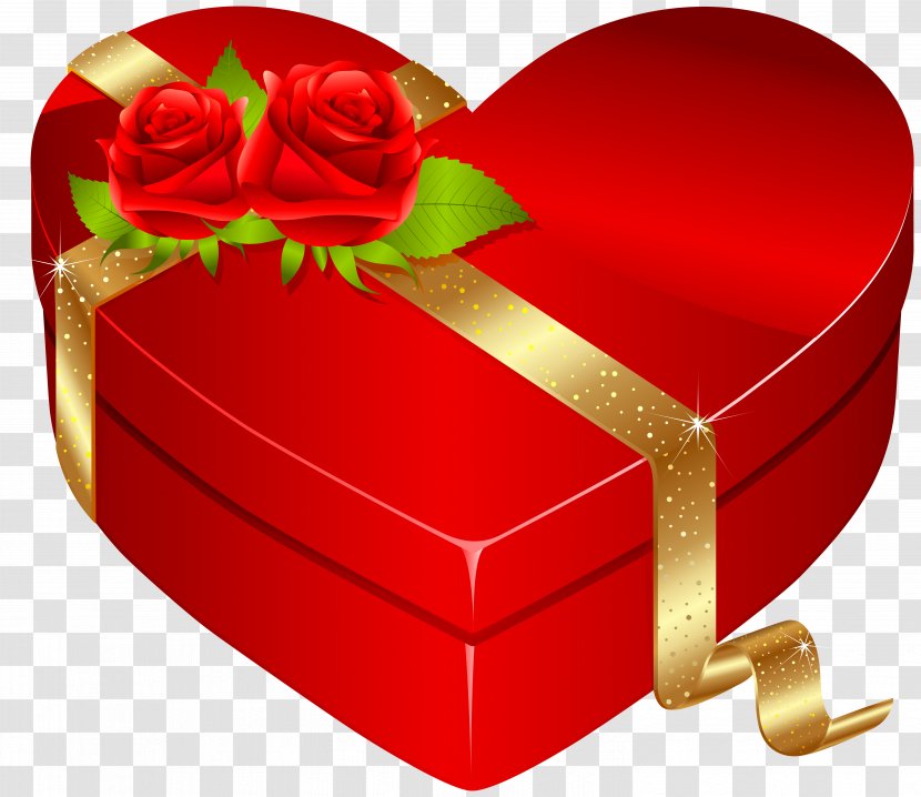 Heart Box Valentine's Day Gift Clip Art - Red With Roses PNG Clipart Image Transparent PNG