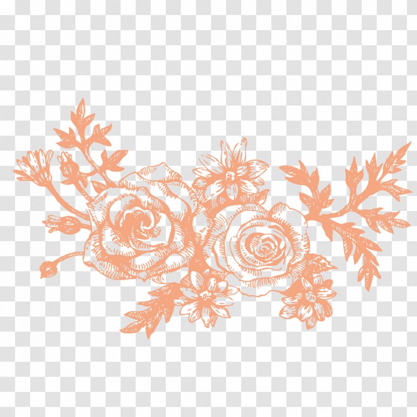 Flower Drawing - Peach - Fine Monochrome Hand-painted Flowers Vector Material Transparent PNG