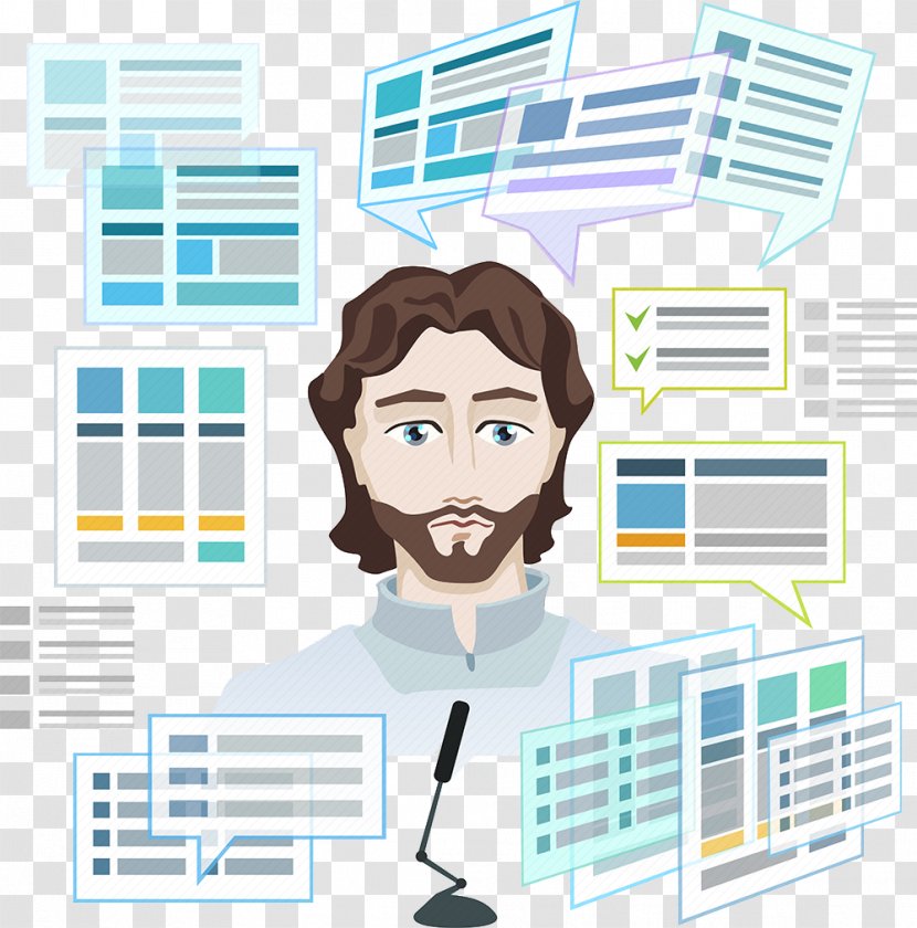Beard Cartoon Drawing Man - Operator - Hand-painted Bearded And Reporting Transparent PNG