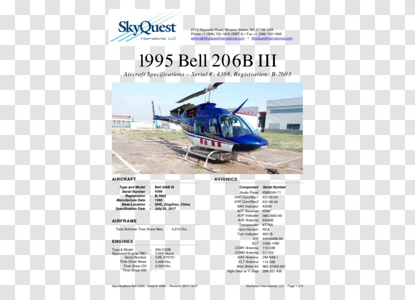 Helicopter Rotor Bell 206 Aircraft - Sky Transparent PNG