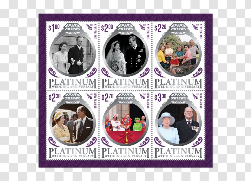 New Zealand Postage Stamps Wedding Anniversary Commemorative Stamp - Platinum Transparent PNG
