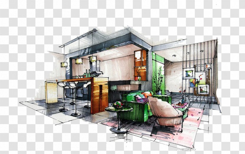 Drawing Architectural Rendering Interior Design Services Sketch - Machine - Restaurant Hand-painted Transparent PNG
