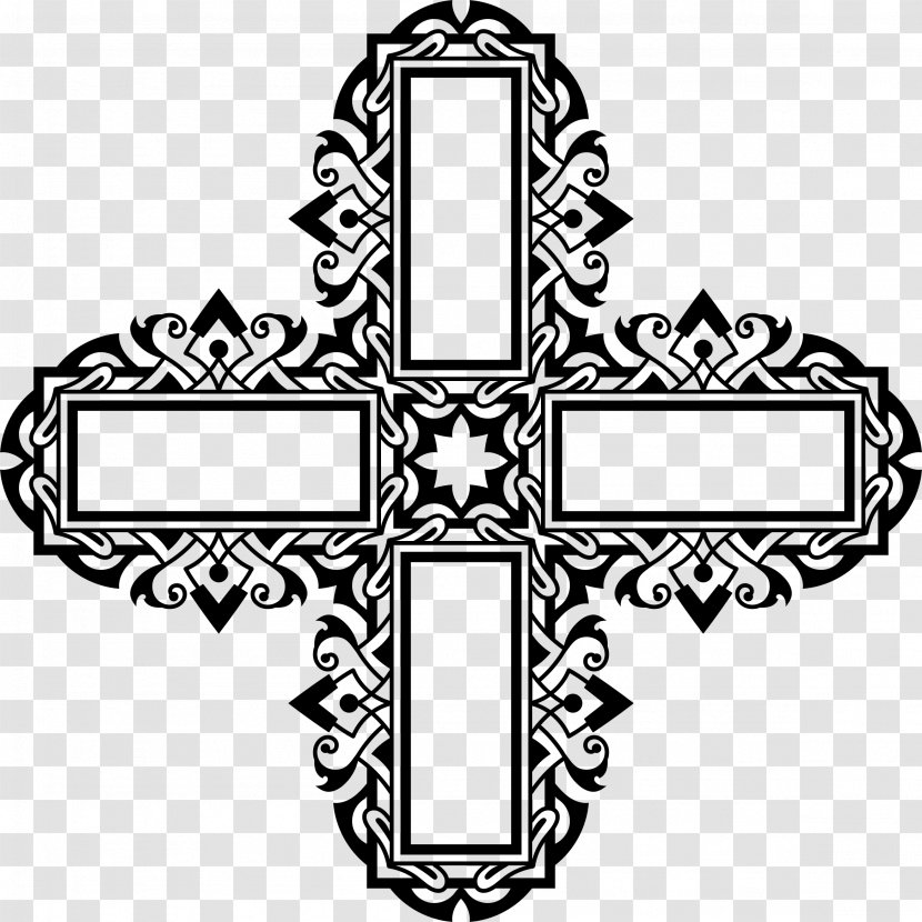 Ornamental Plant Line Art Christian Cross Clip - Black And White - Symbol Transparent PNG